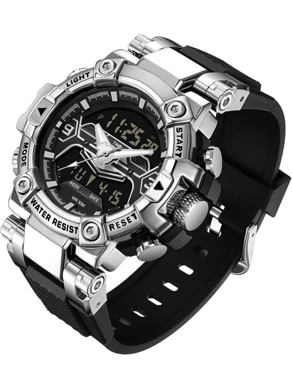 Men's Silver Analog Quartz Cool Designer Hombres Unique Electronics Duty Watch